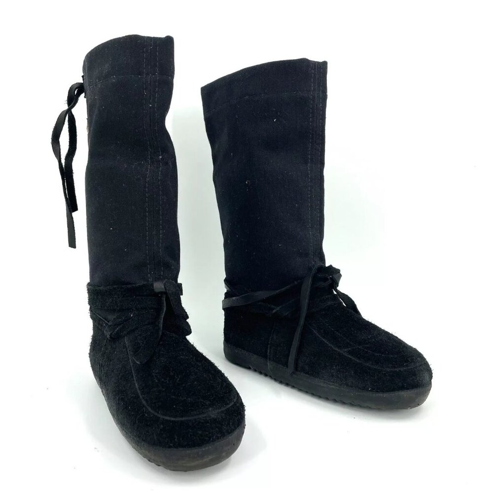 Steger Mukluks Black Leather and Fabric Winter Boots Womens Size 6